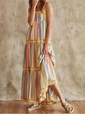 Fyve Striped Tie-Shoulder Maxi Dress in Pastel Multi